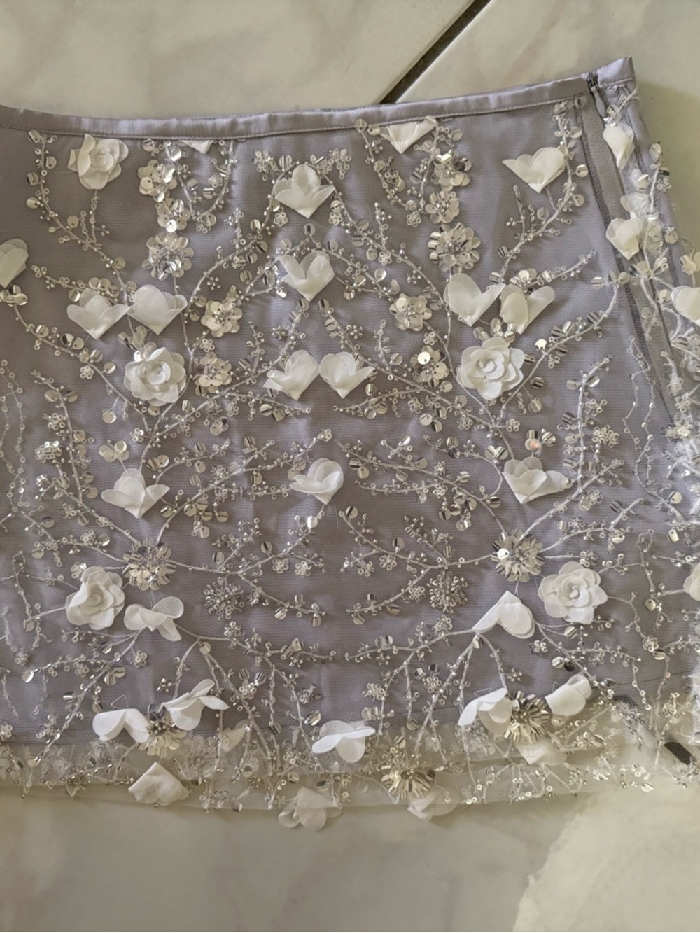 ZARA Silver Iridescent Sequined Embellished Floral Appliqué Shimmer Mini Skirt S - Picture 8 of 10